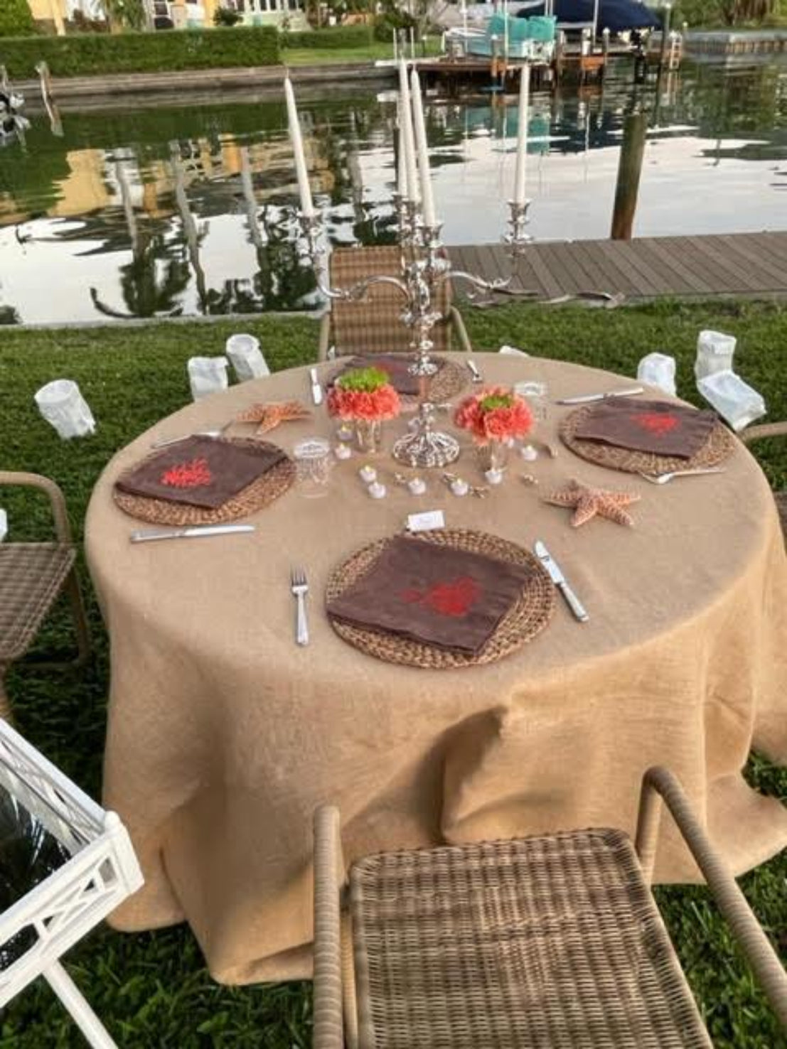 Set A Rustic Table With This 90-inch Round Burlap Tablecloth From Your Chair Covers. Perfect For Birthdays, Weddings, Or Western Themes.