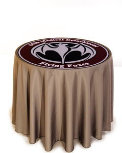 Custom printed round tablecloth with print on top portion of table