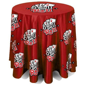 Red all over printed round table cloth for a Casino