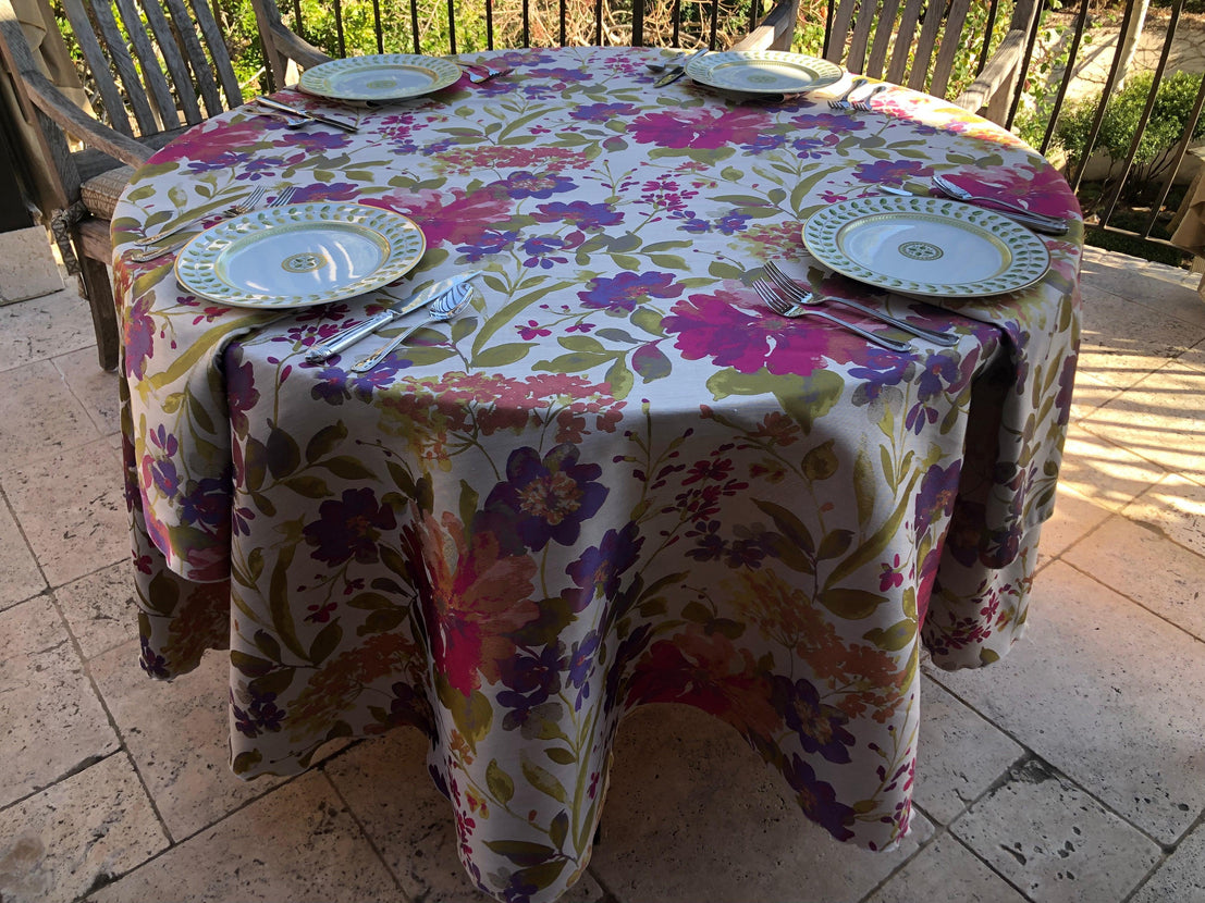 Violet Linen Tovaglia Natalizia Rotonda Beige 60 Pollici – Cotone E Poliestere, Lavabile