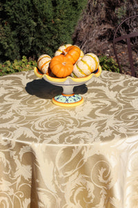 Melrose damask round tablecloth and black linen napkin