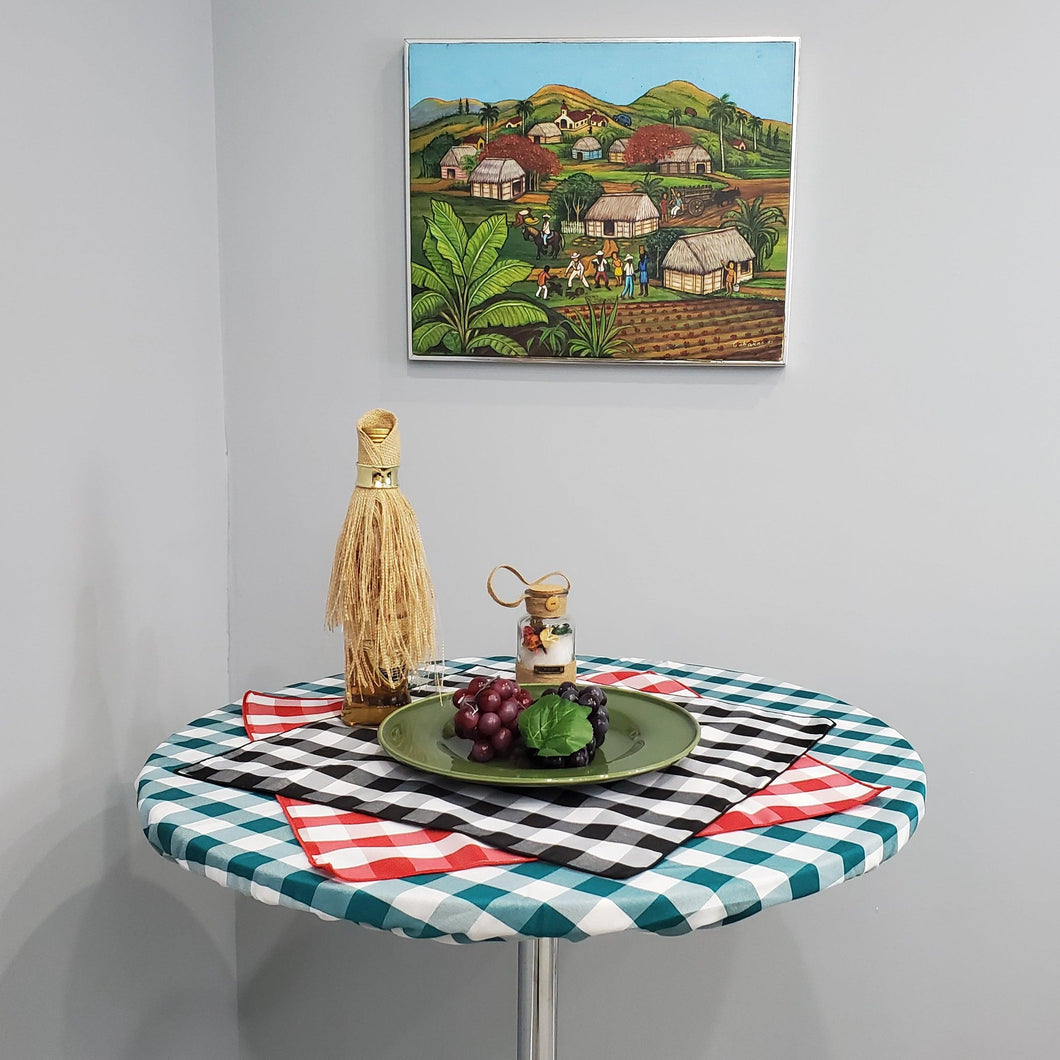 Round Poly Check Table Topper With Elastic - Premier Table Linens - PTL 