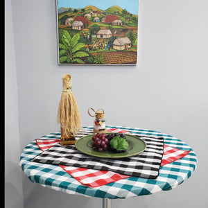 Round Poly Check Table Topper With Elastic - Premier Table Linens - PTL 