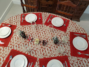 Oval Christmas tablecloth, holiday red table cloth