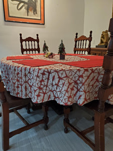  Round shibori tablecloth in a dining room