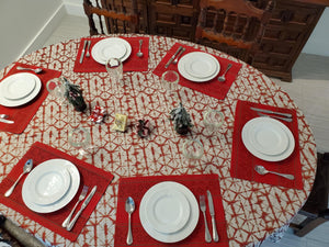 Round Shibori Hex Tablecloth, Christmas table linen
