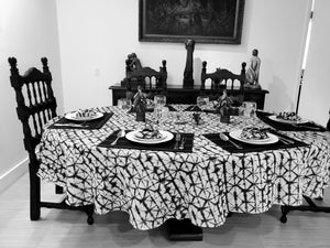 oval tablecloth in a dining room