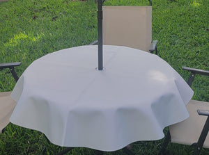 Round Vinyl Tablecloth with umbrella hole outdoors