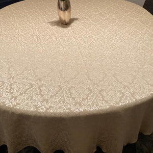 Round damask tablecloth closeup photo