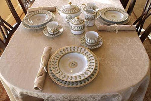 Damash tablecloth, cafe color on an oval table