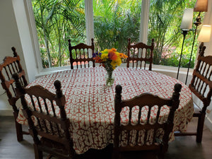 Shibori Hex tablecloth in a beautiful home dining room