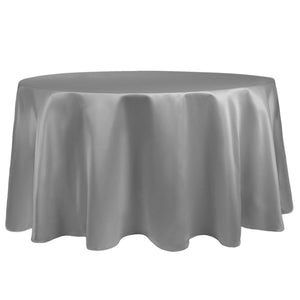 Silver 120" Round Duchess Satin Tablecloth - Premier Table Linens - PTL 