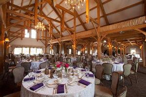 Somerset Damask Tablecloth at a barn wedding reception