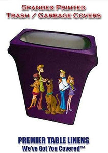 Custom-printed Scooby Doo Spandex trash can cover with full-color print