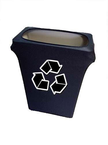 23 Gallon Spandex Slim Jim Narrow Trash Can Cover Royal Blue with Recycling Logo