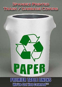 Paper Recycling printed custom trash can cover with one color print in Spandex