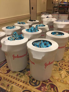 Various printed trash can covers for Johnson & Johnson