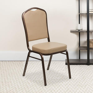 Tan Vinyl Stacking Banquet Chair, Copper Frame - Premier Table Linens - PTL 