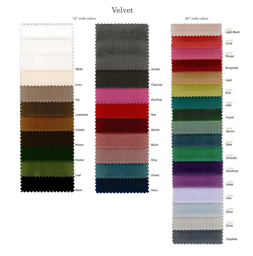 Image of our Velvet sample swatch card with all colors available