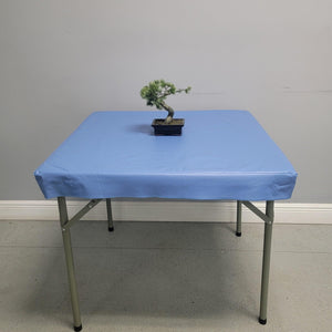 Blue vinyl table topper on a square table