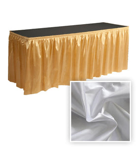 White 14' x 39" Poly Knit Satin Table Skirt Shirred Pleat - Premier Table Linens - PTL 